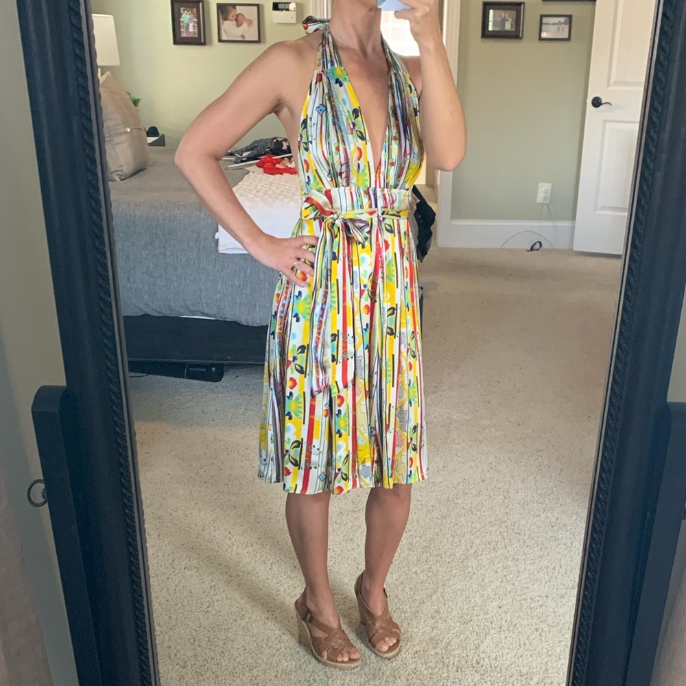 Satin print halter dress